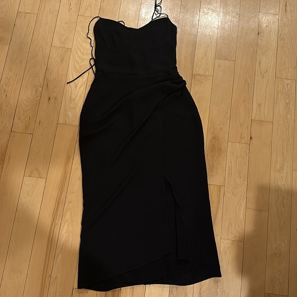 NWOT REFORMATION Kourtney Black Faux Wrap Midi Dress - Picture 7 of 12